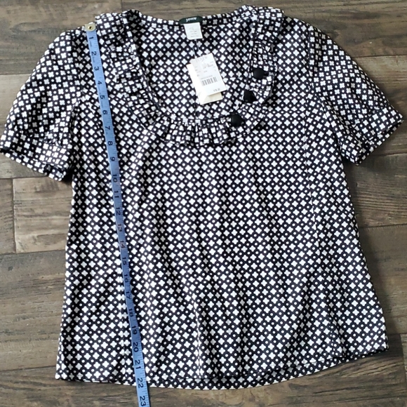 J. Crew Geometric Ruffle Trim Scoop Neck Blouse - Picture 6 of 7